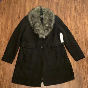 Liz Claiborne Winter Coat Faux Fur Trim Black size  X-Large New